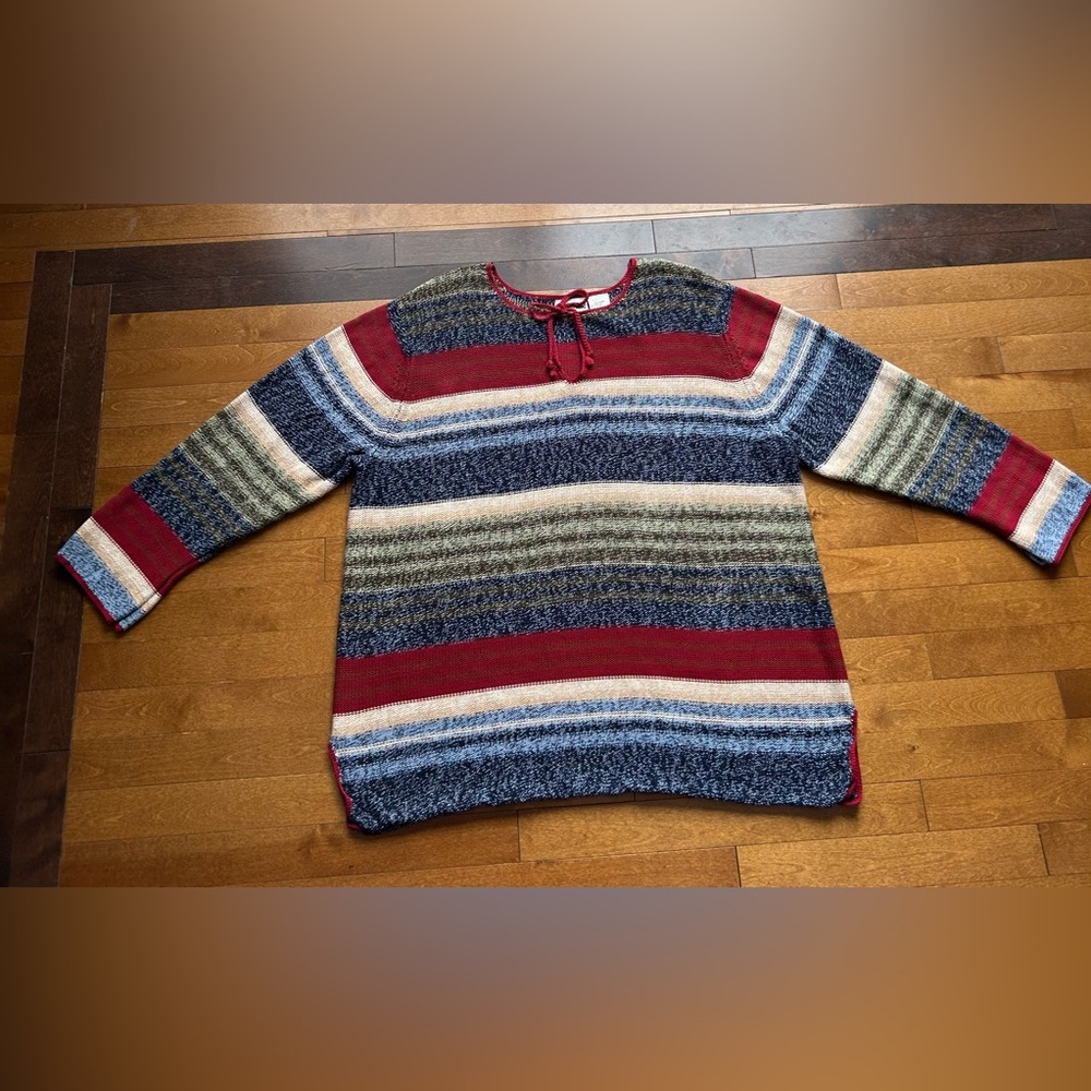 Fashion Bug Women’s Striped Sweater With Keyhole and Ties